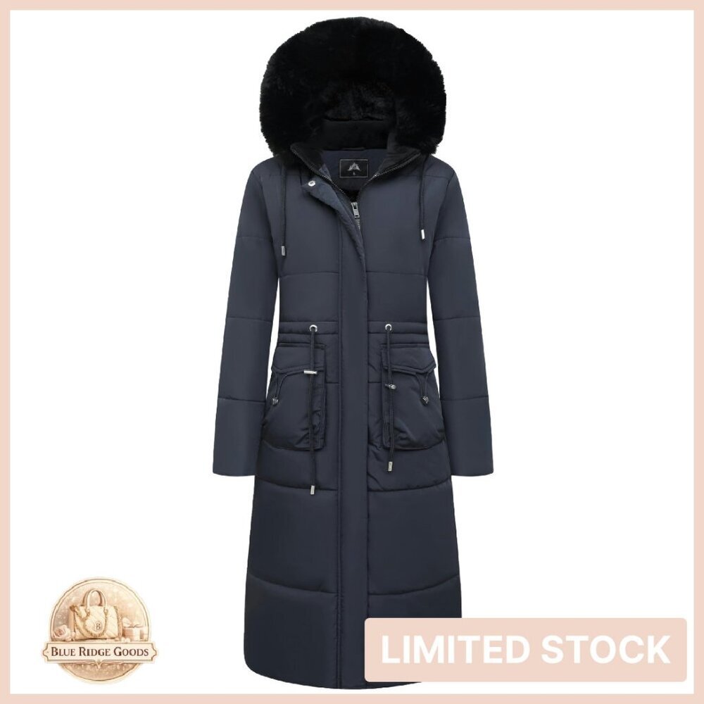 Long Winter Puffer Coat Waterproof Maxi Down Jacket Faux Fur Hood Parka